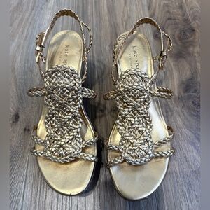 Kate Spade New York Gold Braided Leather Slingback Sandals